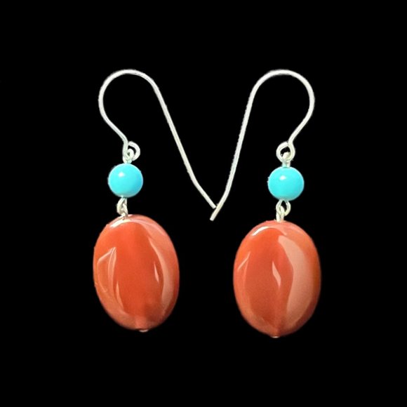 Artisan .925 Sterling Silver Semi Precious Stone Earrings, Turquoise Earrings - Picture 3 of 5